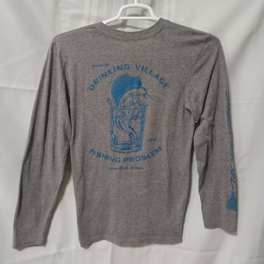 LAT‎ Apparel Oso Orange Beach Alabama Fishing Graphic Long Sleeve Tee Gray Small